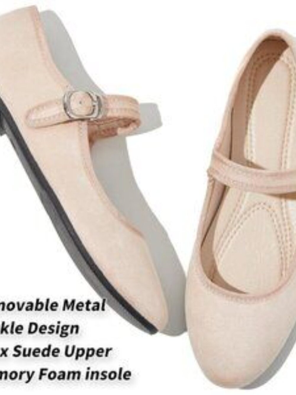 Babudog Womens Nude Faux Suede Rounded Toe Mary Jane Ballets Flats with Strap - Picture 2 of 9